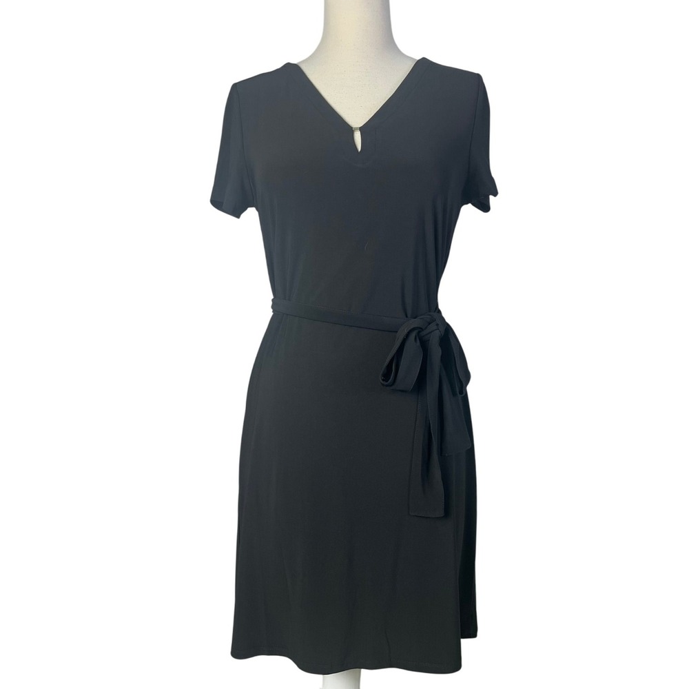 Jones New York Signature Dress Sheath Office Core V-Neck Tie Waist Blackโ Size S